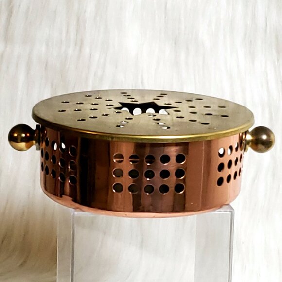 MCM VINTAGE BRASS COPPER CANDLE HOLDER / WARMING DISH / TEA WARMER - Picture 11 of 12
